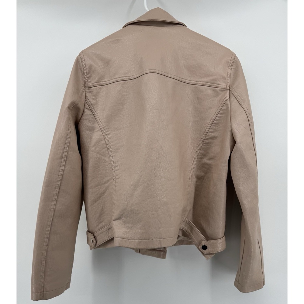 Topshop Leather Jacket Women's Long Sleeve Pink Beige Size 12 - Picture 3 of 16